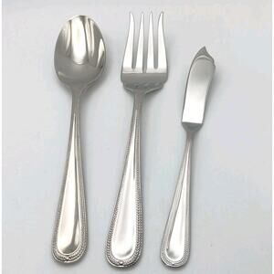 Gorham Braid Serving Hostess 3 Piece Set Spoon Fork Knife Stainless Flatware New